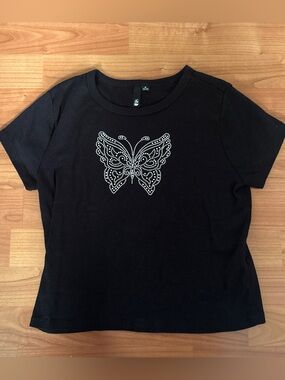 Garage Y2K Style Rhinestone Butterfly Baby Tee